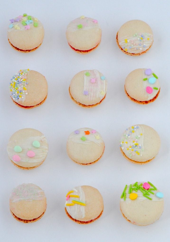Easter Macarons on white background