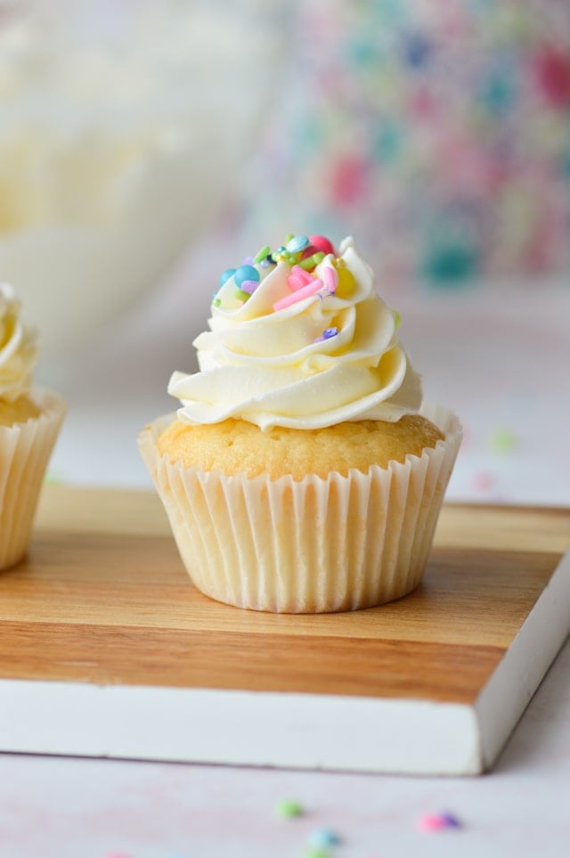 cupcake up close with swiss meringue buttercream