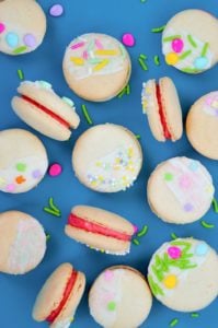 easter macarons in blue pan