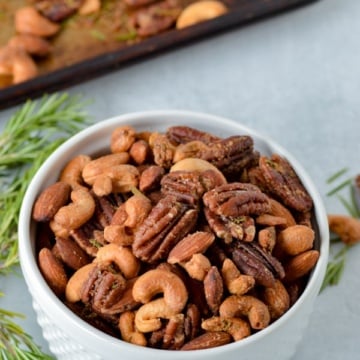 rosemary roasted nuts in bowl