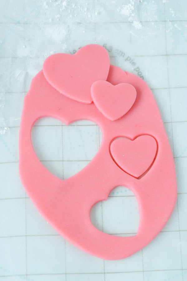 pink marzipan cut out in heart shapes