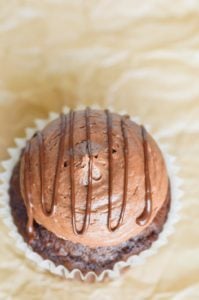 chocolate cupcake with chocolate frosting from top