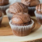 chocolate buttercream on chocolate cupcakes