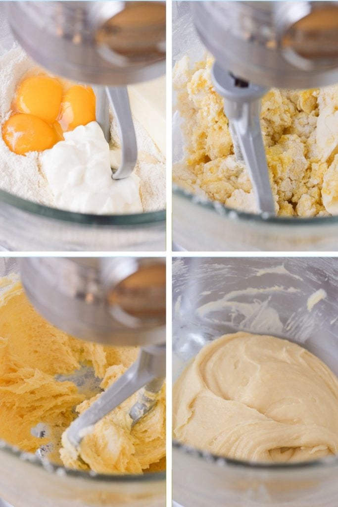 yellow cupcake dough in mixer process