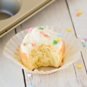 yellow cupcake with bite taken out