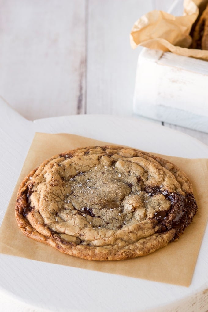 Brown Butter Toffee Chocolate Chip Cookie up close