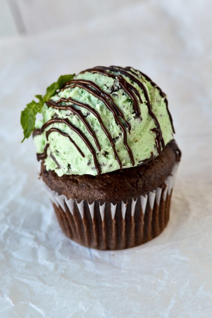 mint frosting on chocolate drizzled with frosting