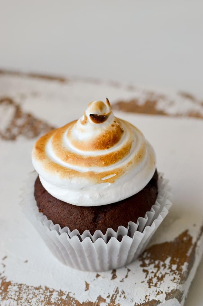 chocolate cupcake with toasted marshmallow frosting