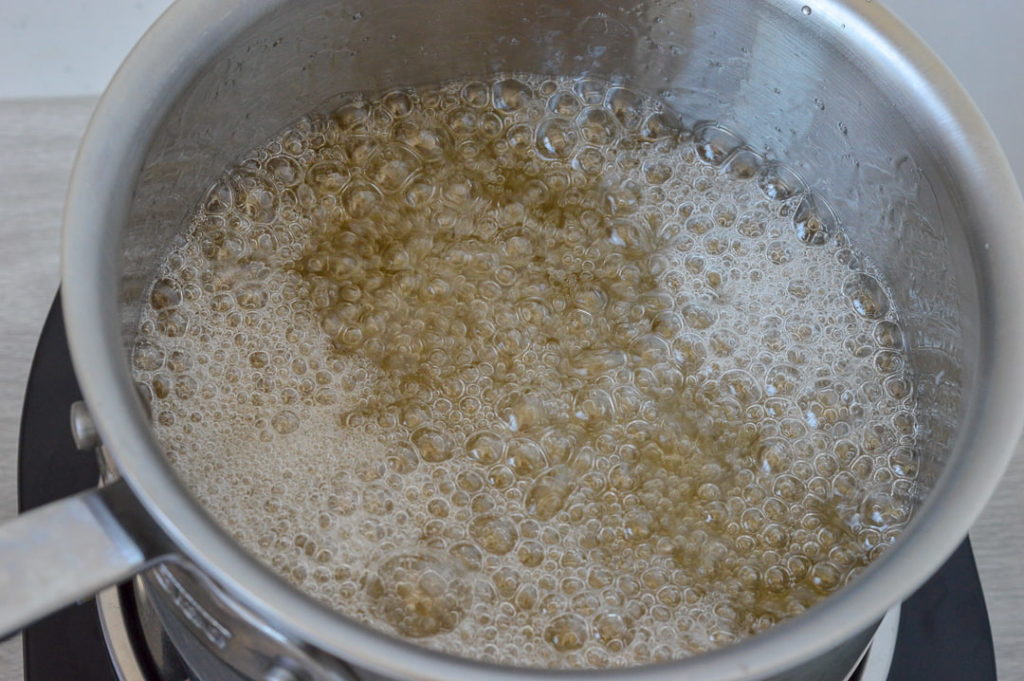 sugar mixture boiling in pot