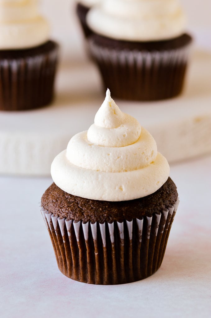 vanilla buttercream on cupcake.