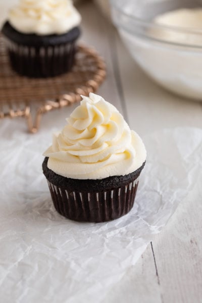 vanilla buttercream on cupcake