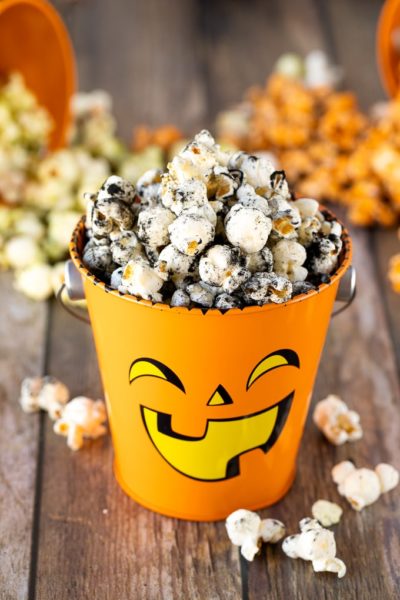 halloween popcorn with activated charcoal up close