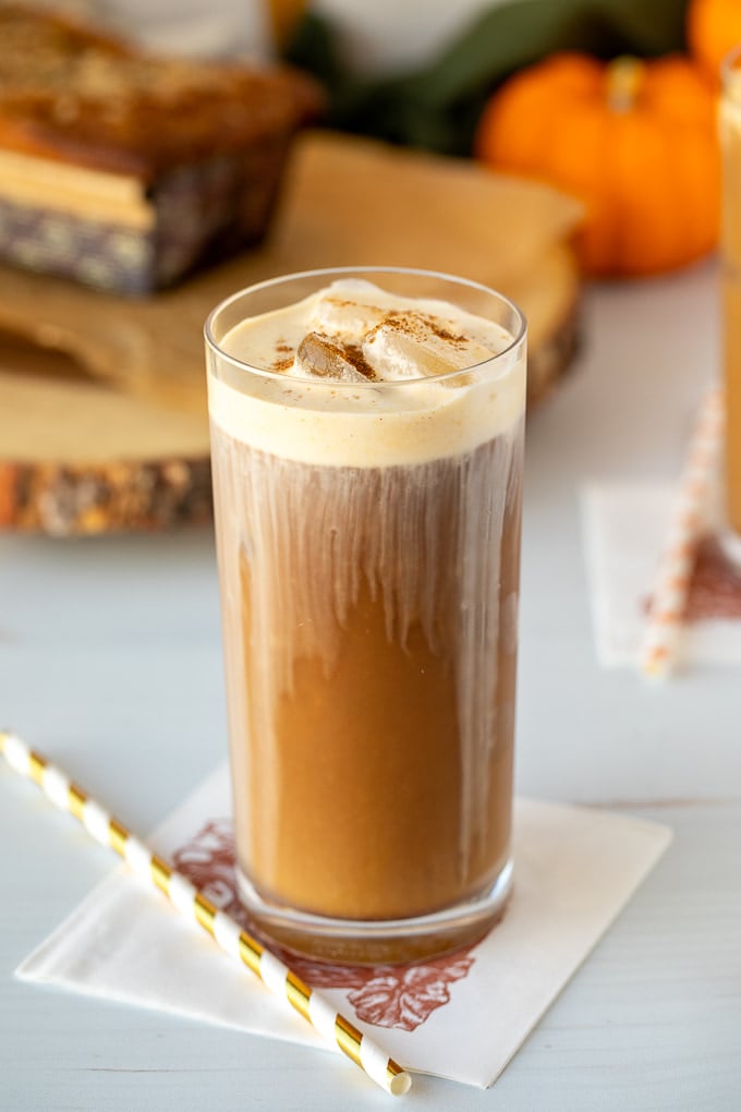 pumpkin cream cold brew coffee up close