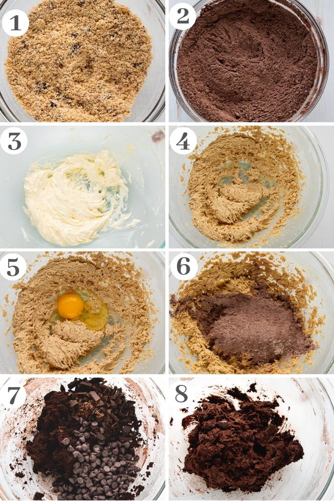 process of making double chocolate chip cookies dough