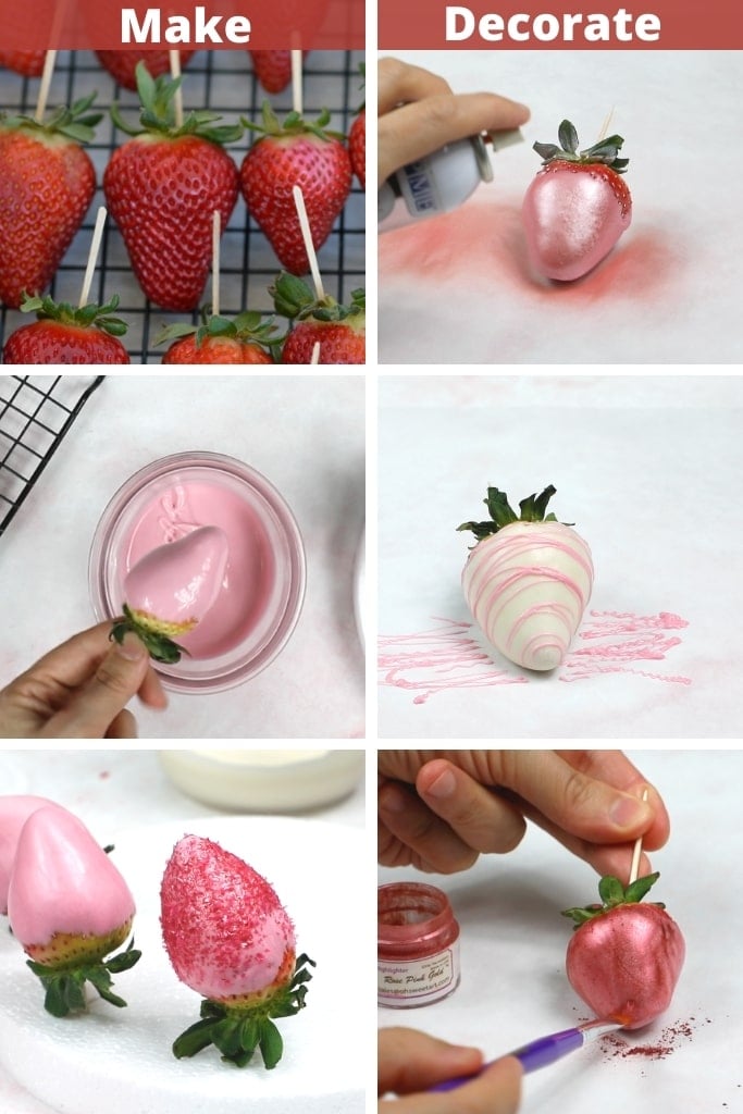 process of making and decorating chocolate covered strawberries 