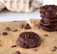 double chocolate cookies on parchment