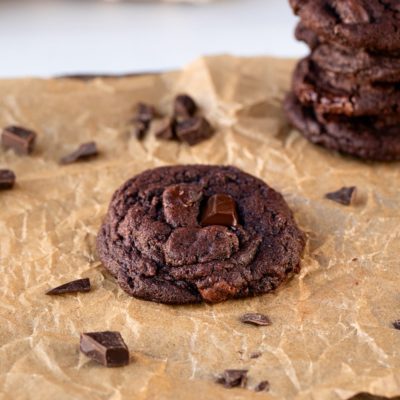 double chocolate cookies on parchment