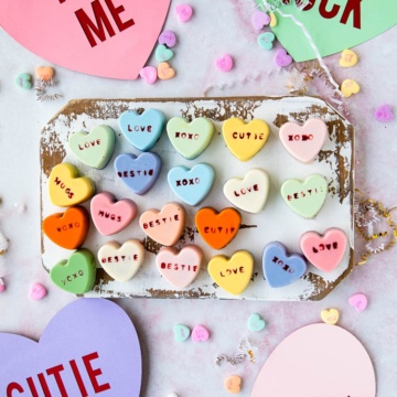 heart cake bites with paper hearts