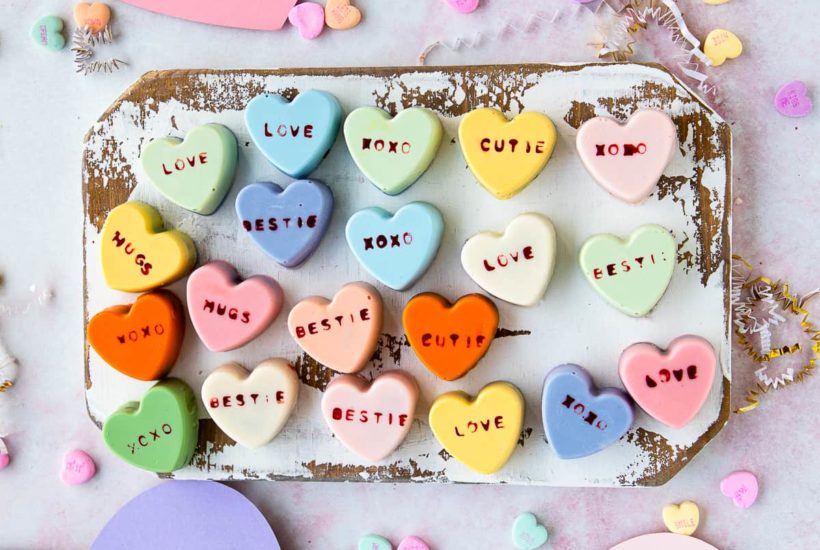 heart cake bites with paper hearts