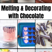 collage of melted chocolate and chocolate desserts
