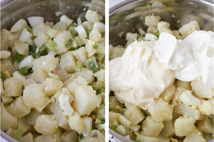 process of mixing potato salad