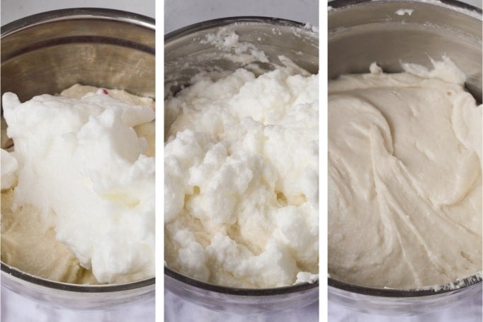 folding in egg whites into cake batter