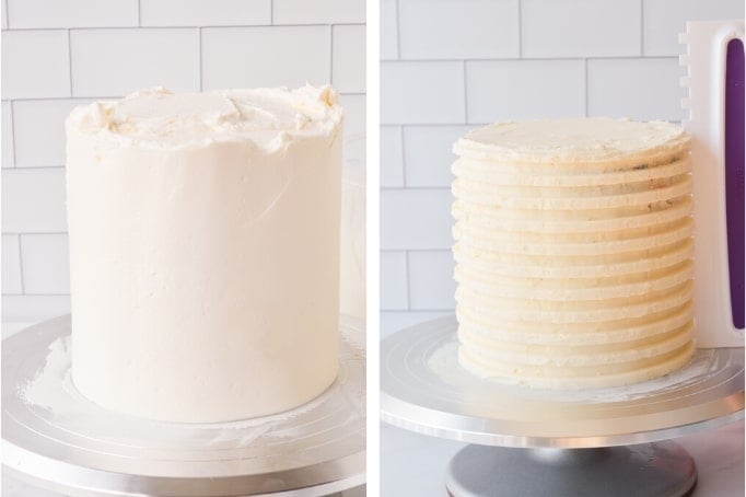 creating grooves in frosting for striped cake