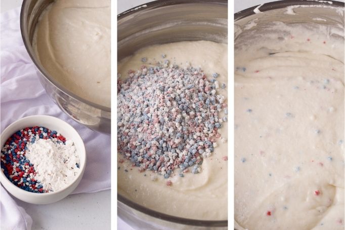 adding sprinkles to cake batter