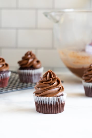 chocolate cream cheese frosting on cupcake