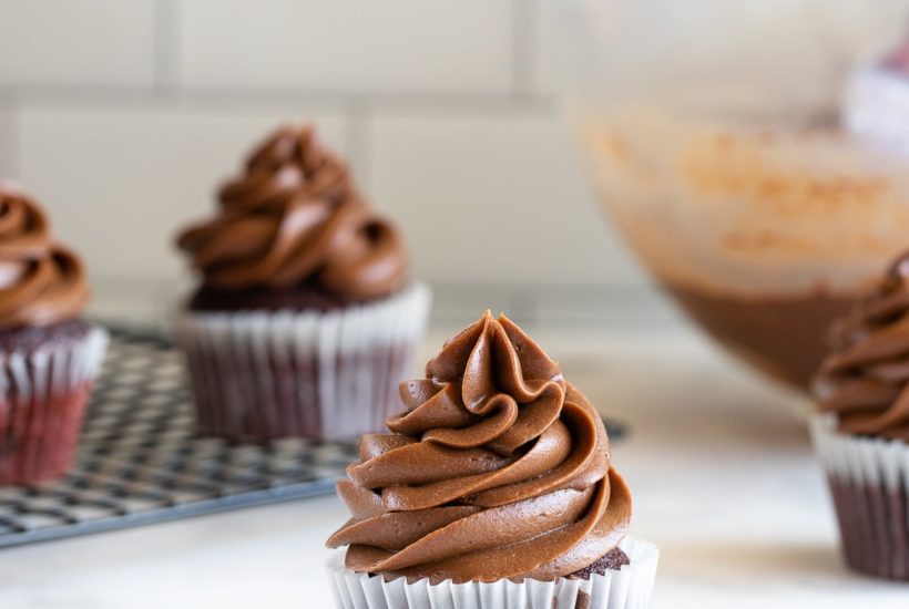 chocolate cream cheese frosting on cupcake