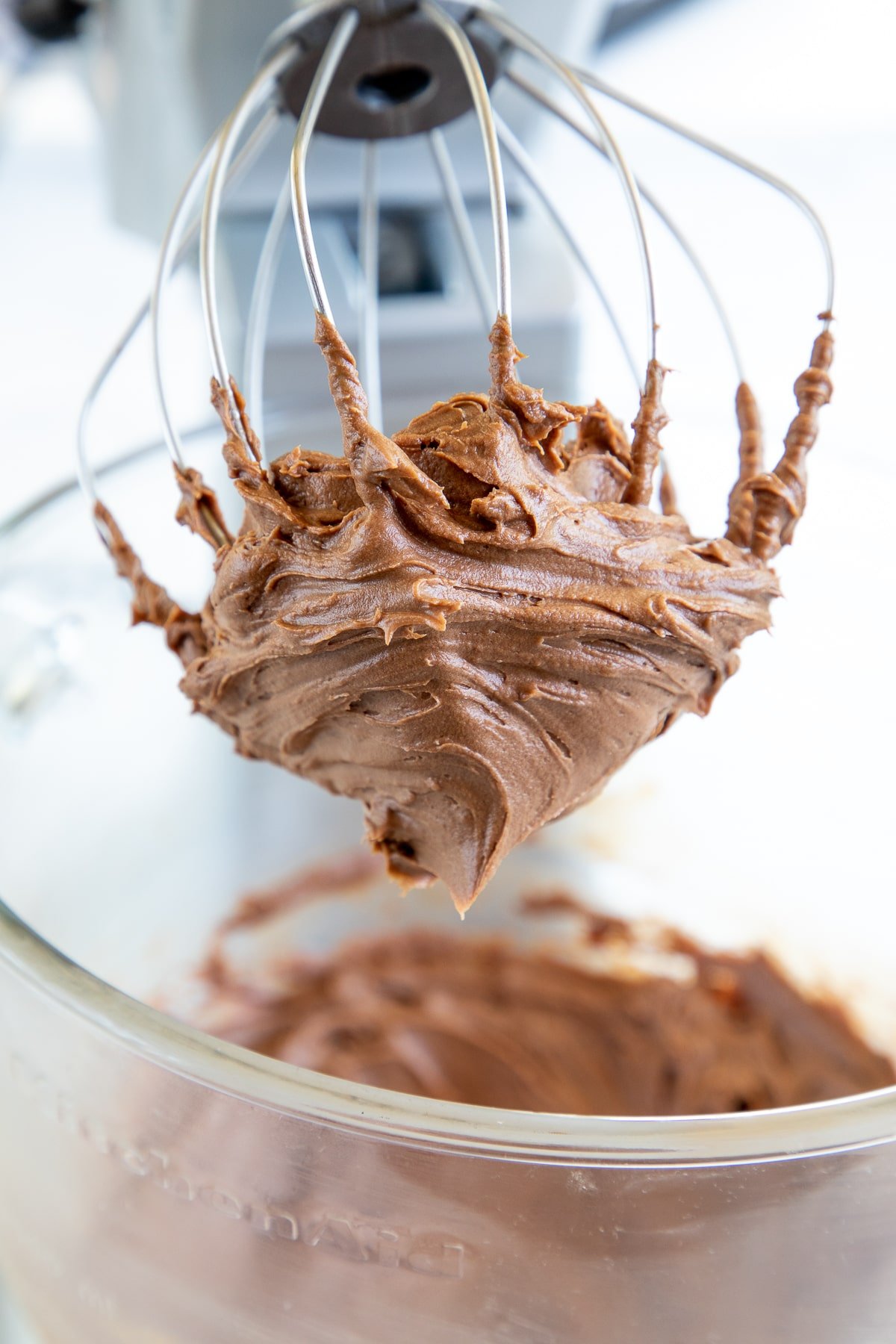 chocolate cream cheese frosting on beater 
