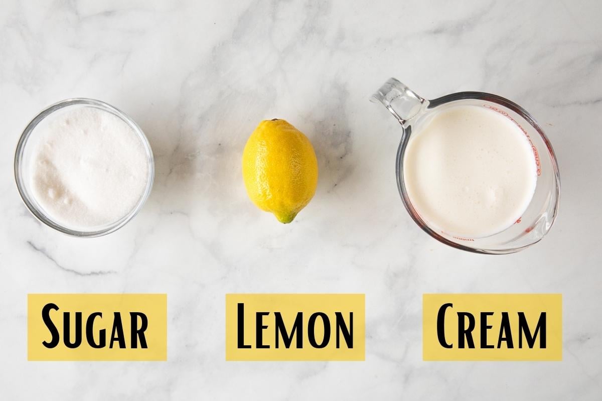 ingredients of sugar, lemon , and cream.