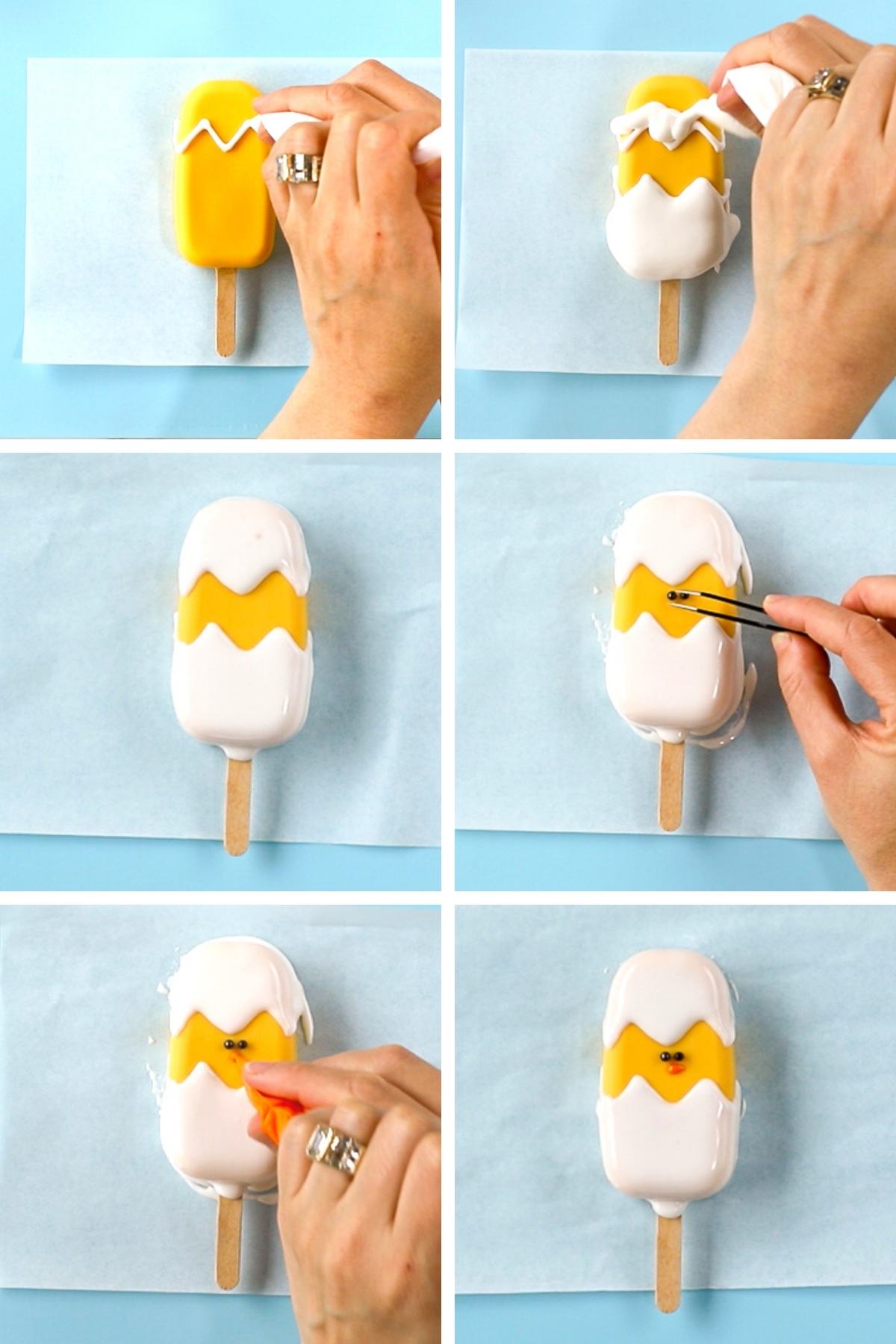 decorating chicken in an egg spring cakesicles