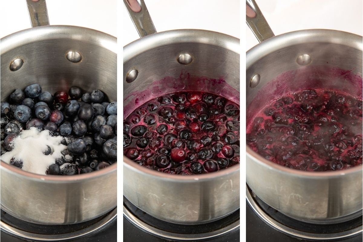 boiling blueberries and sugar.