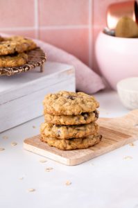 stack of oatmeal walnut chocolate chip cookies