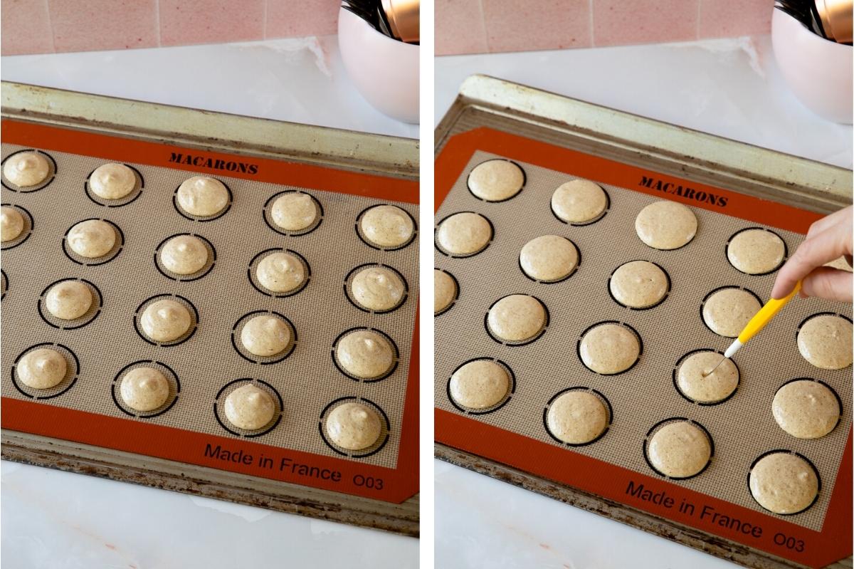 unbaked macarons on baking sheet