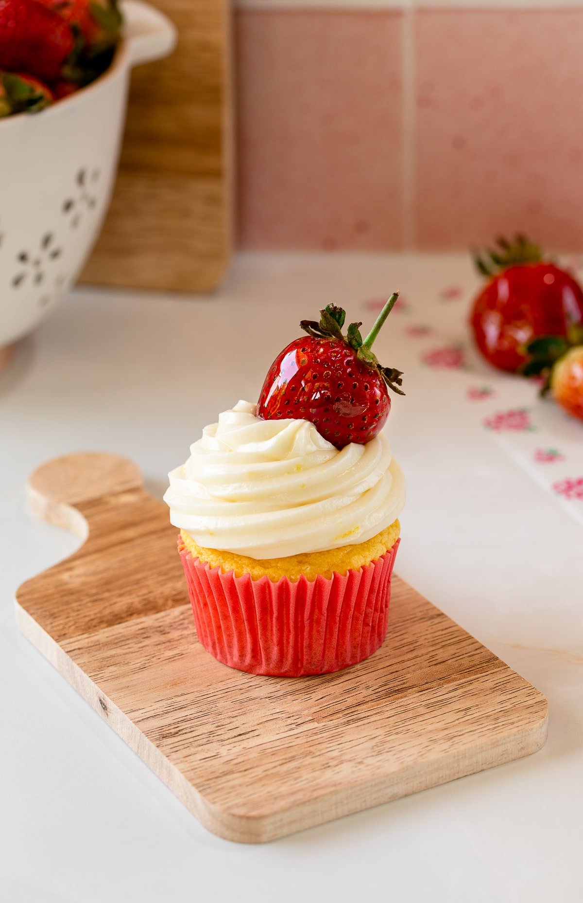 candied strawberry on cupcake.