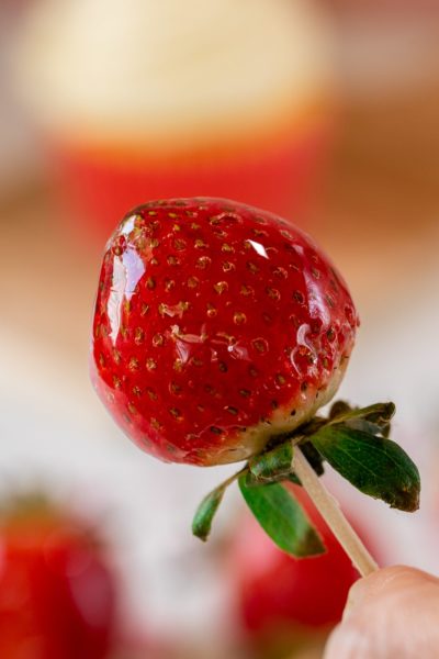 candied strawberry up close