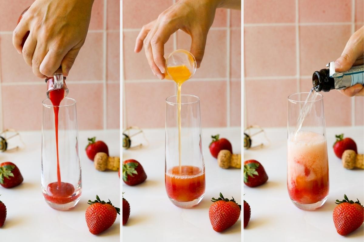 making strawberry mimosas