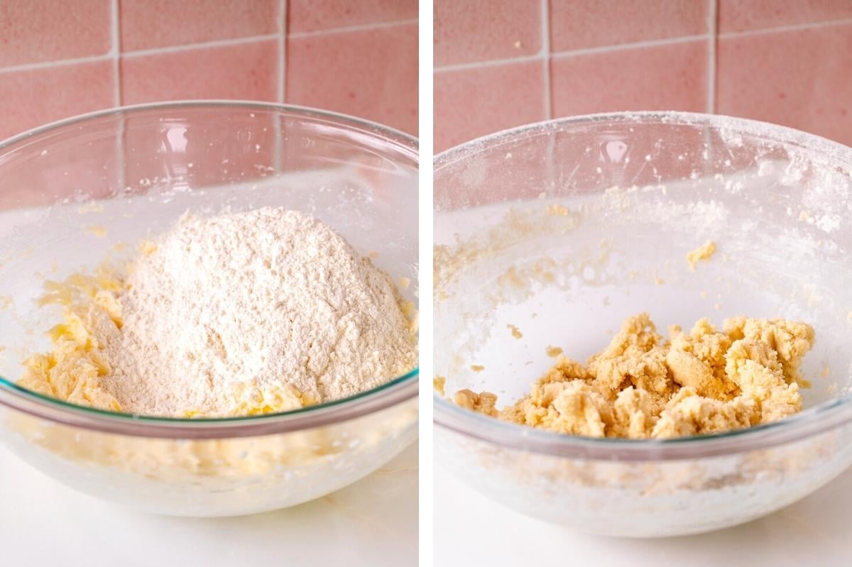 mixing in flour to tartlet dough