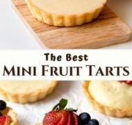 placing fruit on mini tarts and tarts on parchment pin.