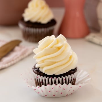 Italian Meringue Buttercream on cupcake.