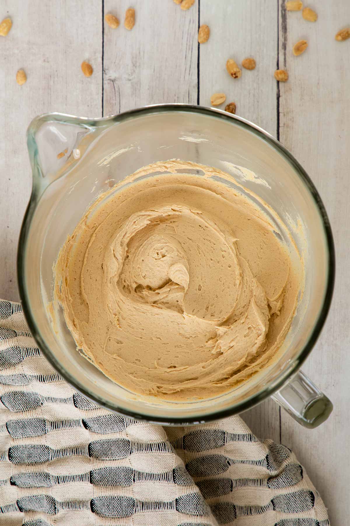 peanut butter frosting in bowl.