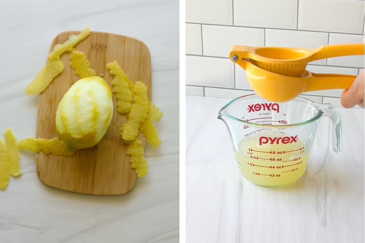 peeling and juicing a lemon.