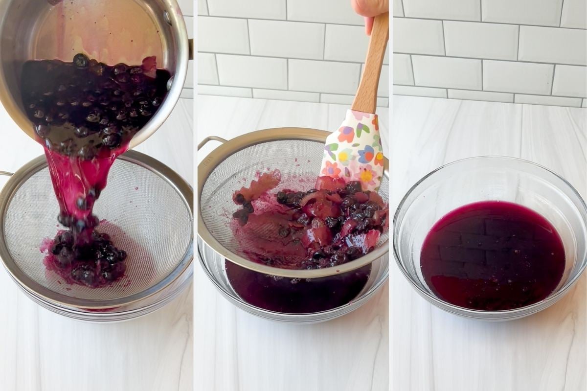 straining blueberry simple syrup.
