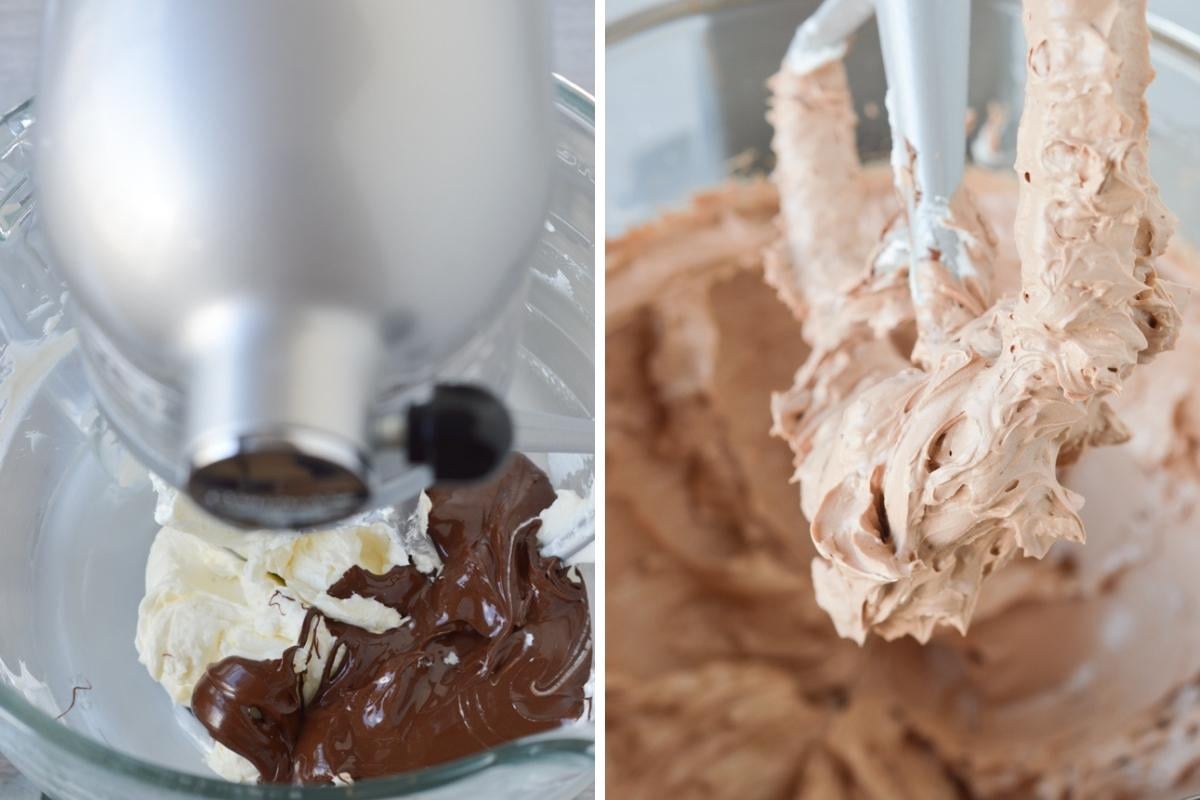 adding chocolate to Swiss meringue buttercream.