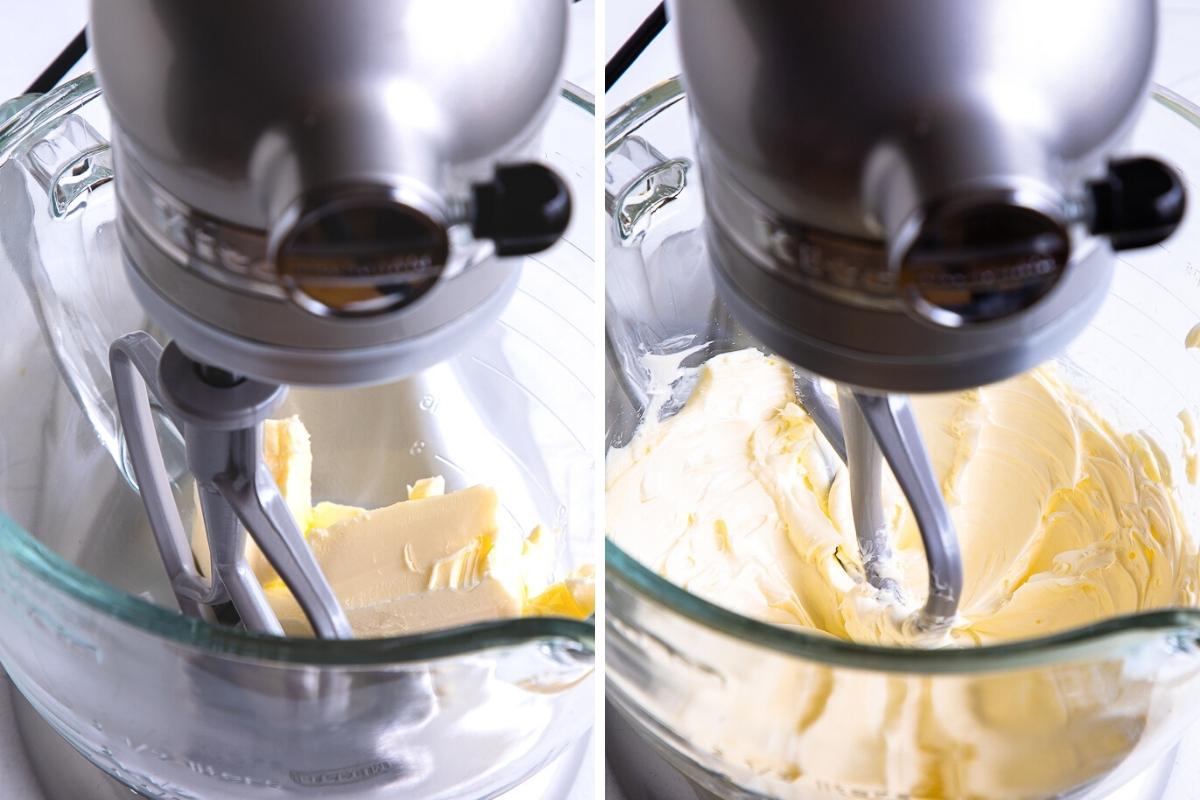 creaming butter in a standing mixer.