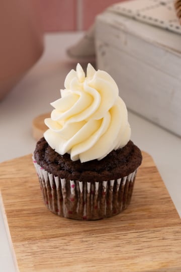 Italian Meringue Buttercream on cupcake.