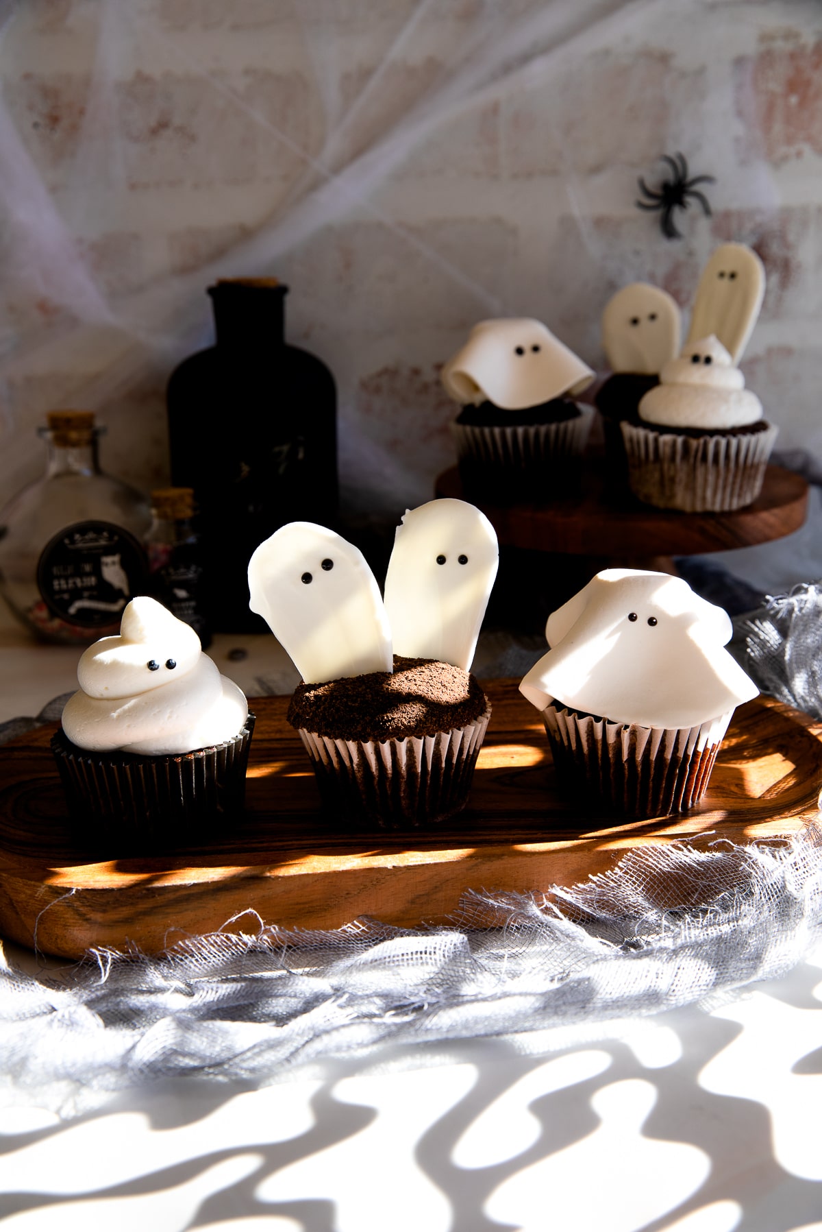shadows on ghost cupcakes. 
