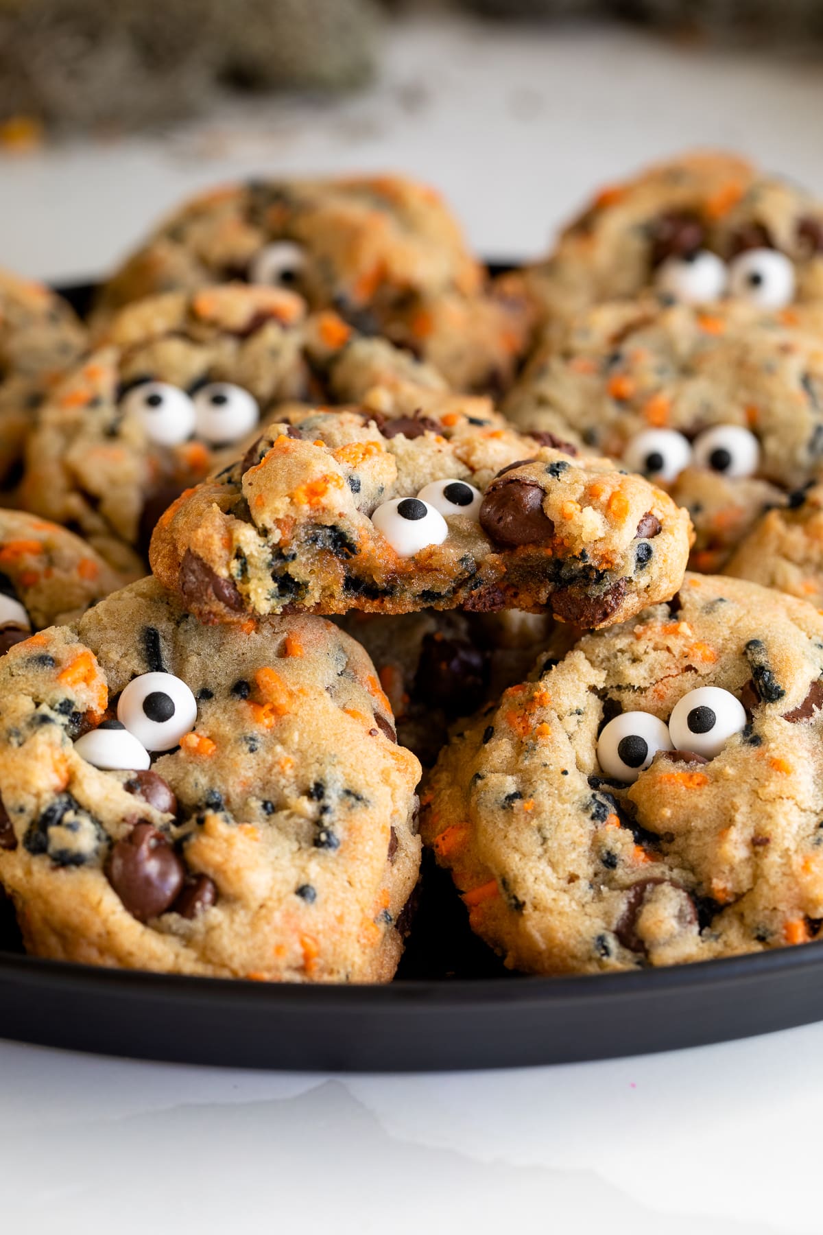 halloween chocolate chip cookies up close..